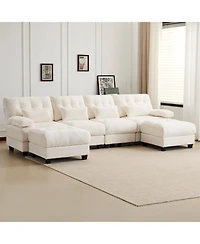 Streamdale Furniture Streamdale 119" 4-Seater Sofa w/ 2 Ottomans, Adj. Backrest, 350lb/Seat, Chenille