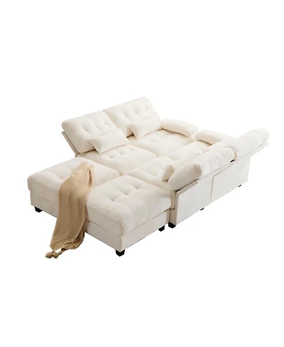 Streamdale Furniture Streamdale 119" 4-Seater Sofa w/ 2 Ottomans, Adj. Backrest, 350lb/Seat, Chenille