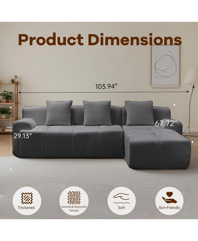 Streamdale Furniture Modern cloud sofa, modular L-shaped chaise, deep seat.