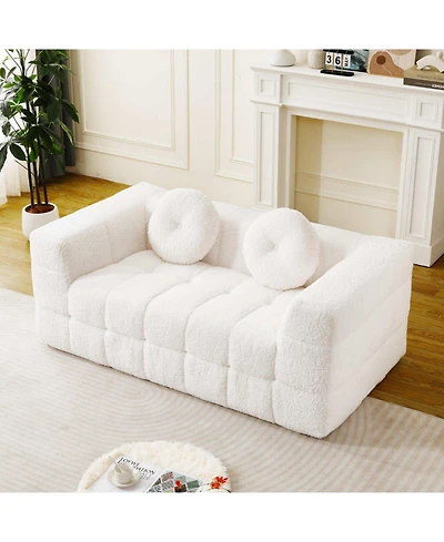 Streamdale Furniture Modern Boneless Couch with Two Circular Throw Pillows, Two-Seater Sofa