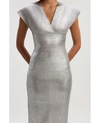 Karen Millen Women's Metallic Angel Sleeve Knit Maxi Dress