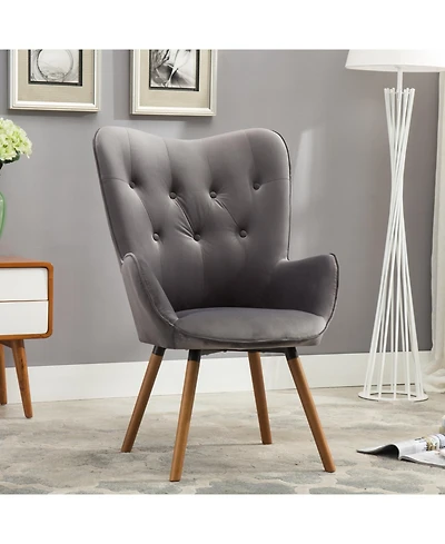 Streamdale Furniture Streamdale Contemporary Silky Velvet Tufted Button Back Accent Chair, Gray