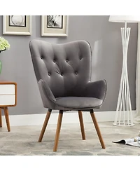Streamdale Furniture Streamdale Contemporary Silky Velvet Tufted Button Back Accent Chair, Gray