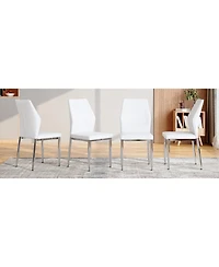 Streamdale Furniture Streamdale Set of 4 Silver & White Dining Chairs, 37" High, Ergonomic Pu Backrest