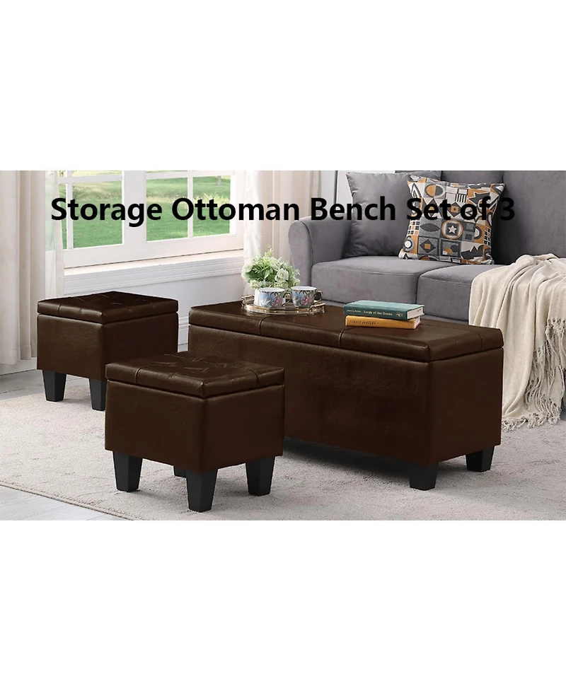 Streamdale Large Storage Ottoman Bench Set, 3-in-1 Combination, Tufted Linen