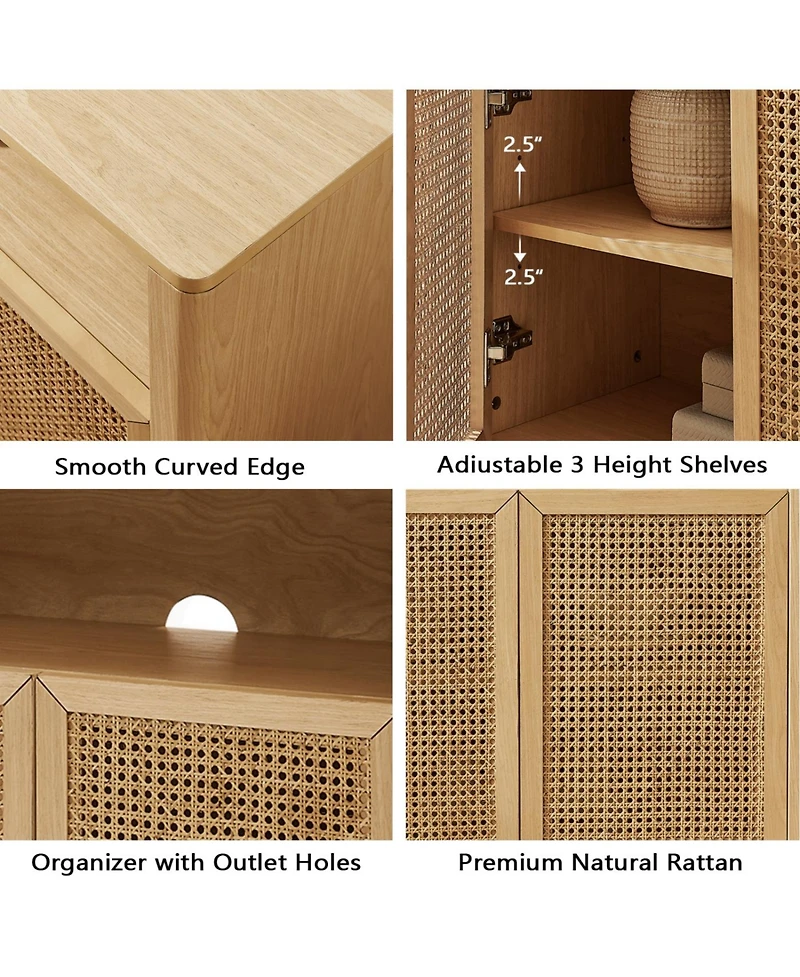 Streamdale 63" Mid Century Modern Rattan Sideboard Buffet Cabinet with Storage, Retro Coffee Bar