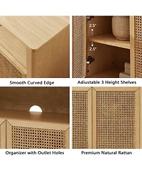 Streamdale 63" Mid Century Modern Rattan Sideboard Buffet Cabinet with Storage, Retro Coffee Bar