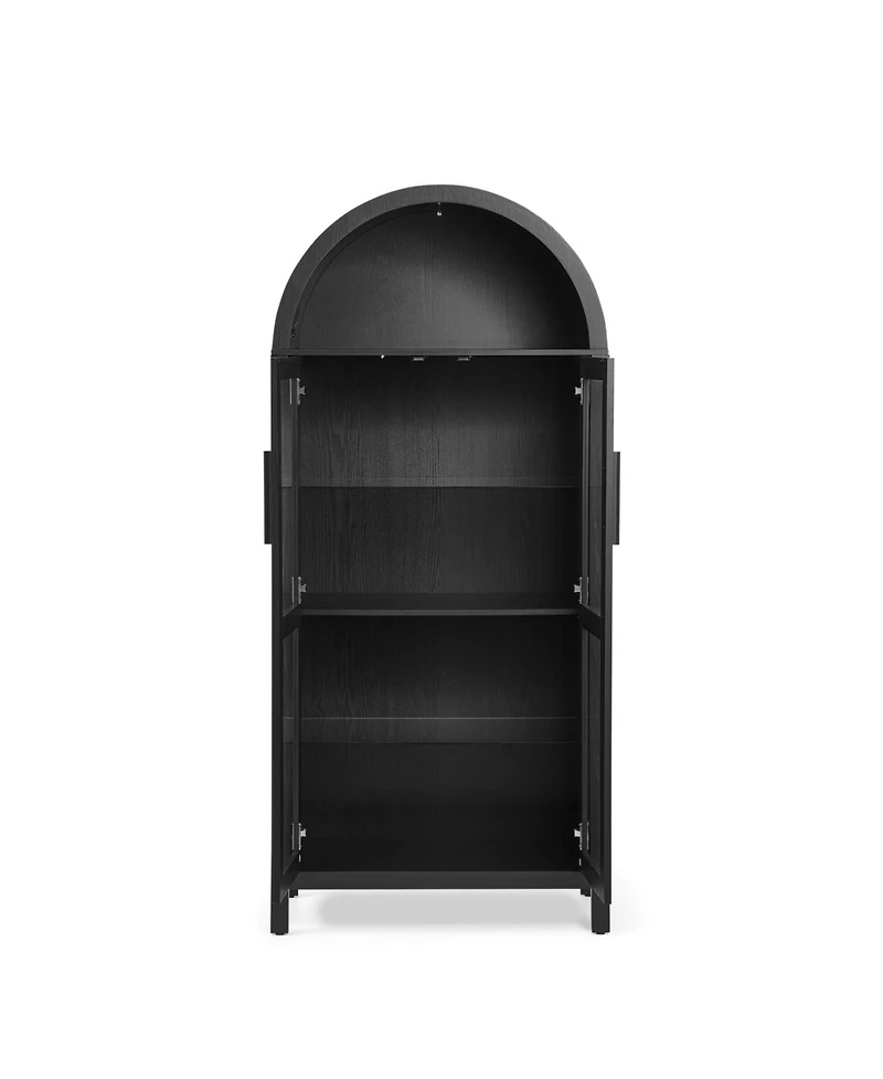 Streamdale Modern Retro Wooden Storage Cabinet with Adjustable Glass Partitions - Black