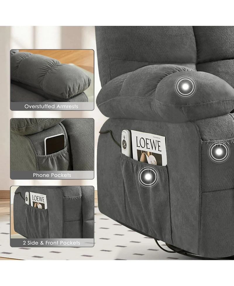 Streamdale Furniture Streamdale Massage Swivel Recliner Chair w/Vibration & Heat, 350LBS Capacity, Usb Port