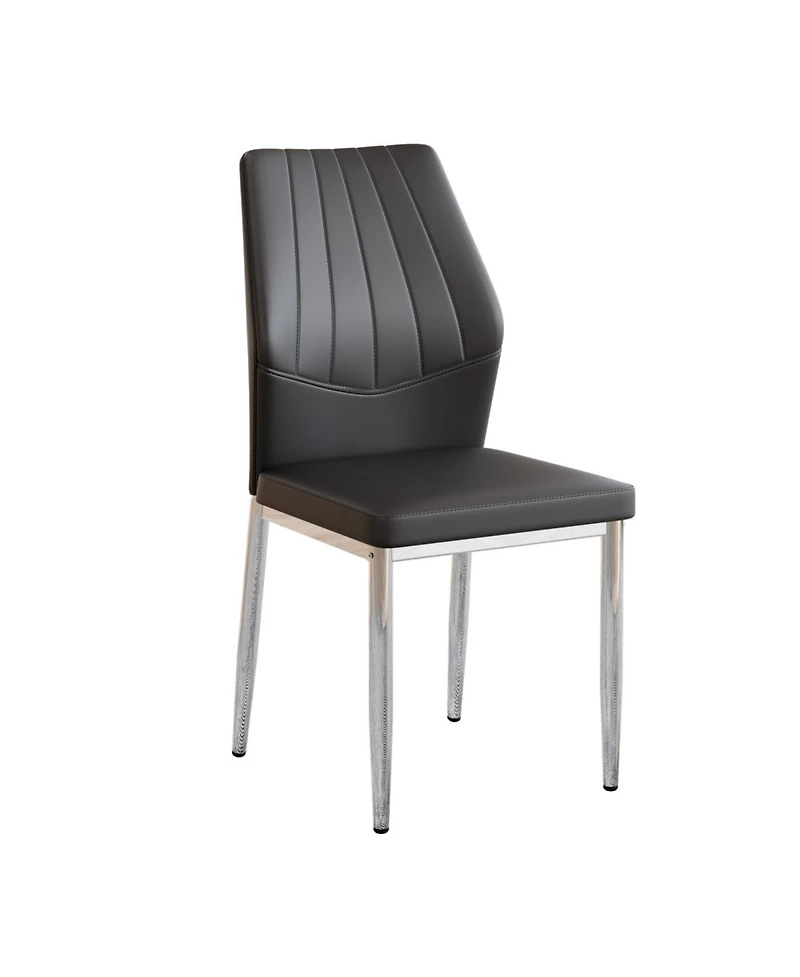 Streamdale Set of 6 Black & Silver Dining Chairs, 37" High, Ergonomic Pu Backrest