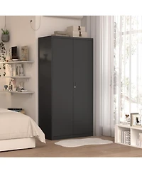 Streamdale Black Metal Large Wardrobe with Hanging Rod & Compartments, Lockable Closet