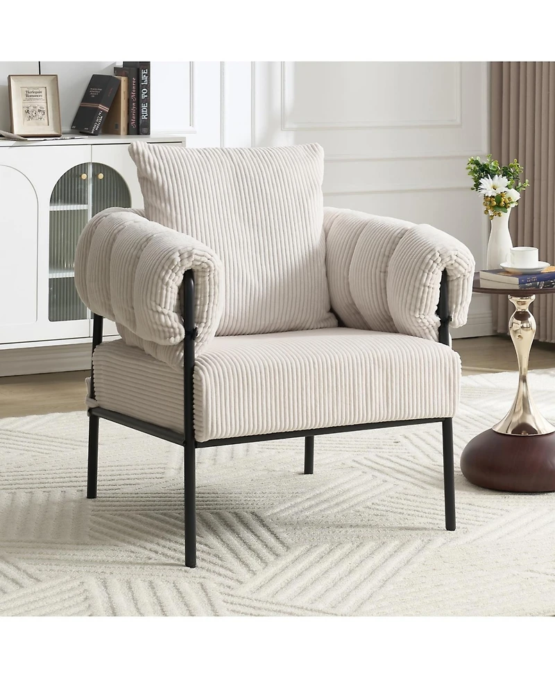 Streamdale Modern Teddy Fleece Upholstered Chair with Gold Metal Legs, Creamy White