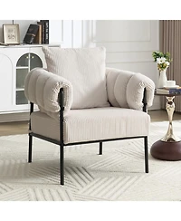 Streamdale Modern Teddy Fleece Upholstered Chair with Gold Metal Legs, Creamy White