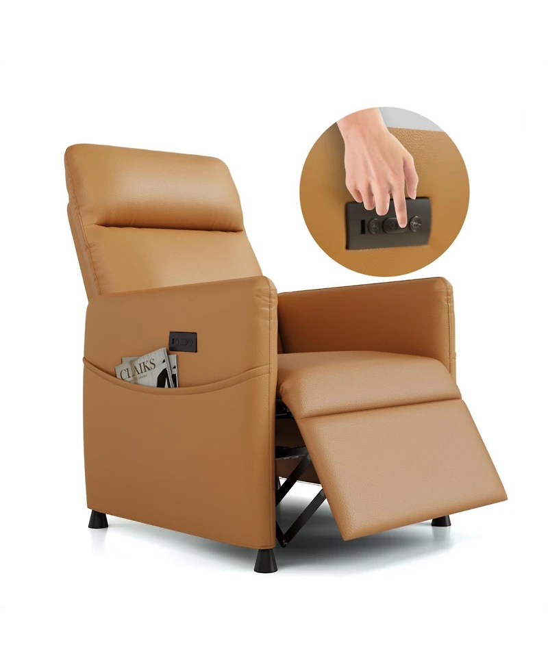 Streamdale Brown Leather Electric Recliner Chair with Footrest & Padded Seat