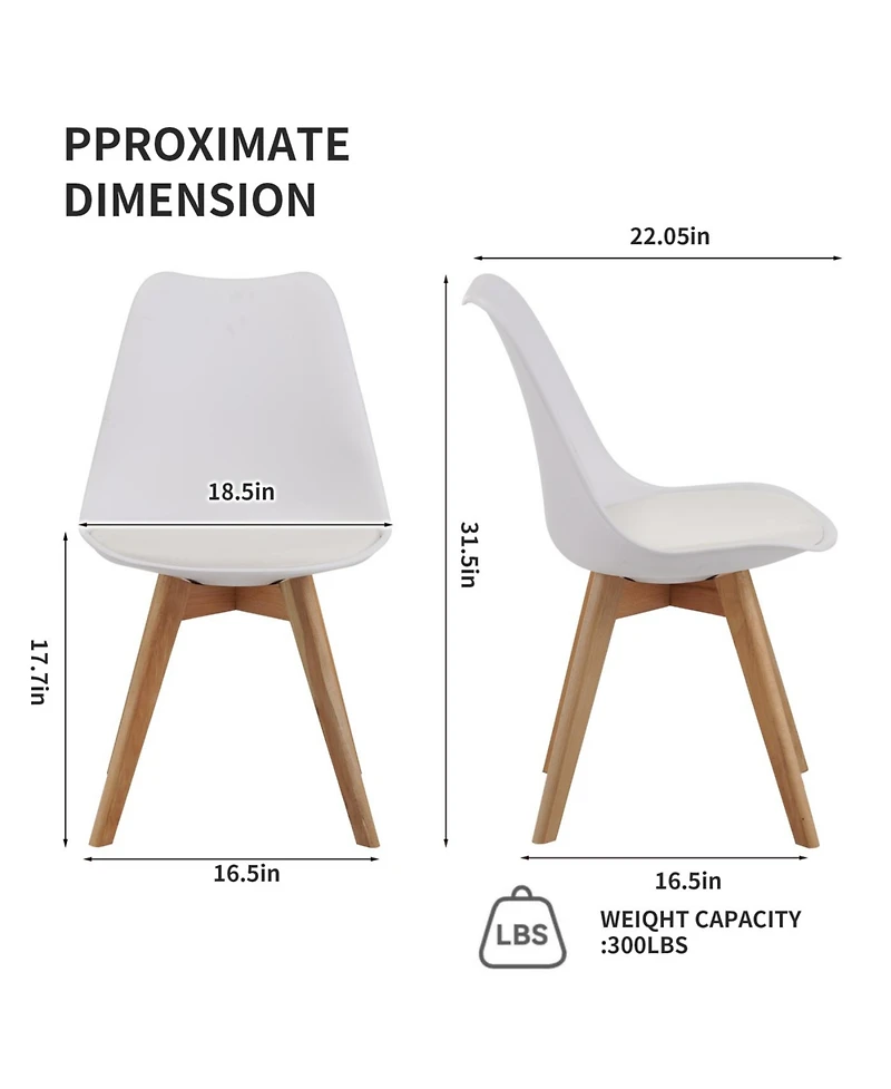 Streamdale Furniture Streamdale Set of 4 White Medieval Modern Dining Chairs with Wooden Legs