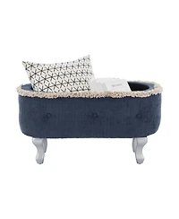 Streamdale Blue Storage Bench with Button-Tufted Fabric Upholstery and Fringe