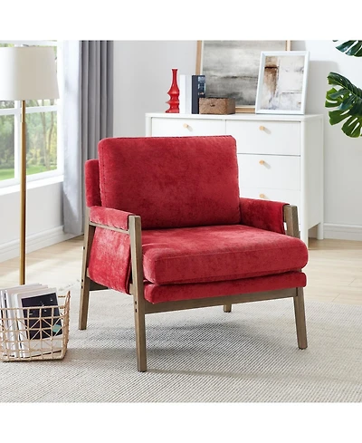 Streamdale Kelly Mid-Century Modern Velvet Accent Armchair, Red