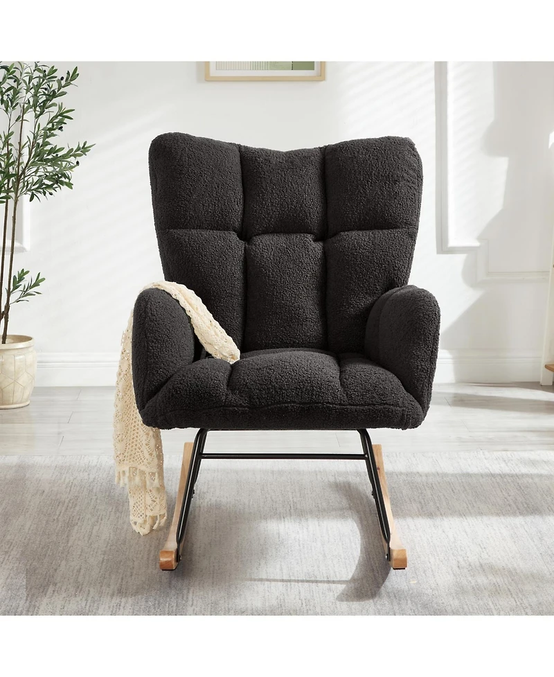 Streamdale Teddy Fabric Glider Rocking Chair with Metal Frame - Dark Gray