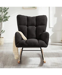 Streamdale Teddy Fabric Glider Rocking Chair with Metal Frame - Dark Gray
