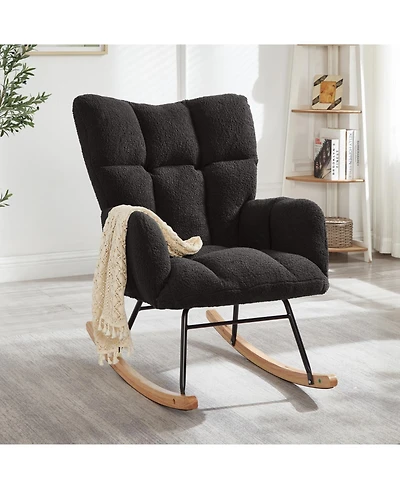 Streamdale Teddy Fabric Glider Rocking Chair with Metal Frame - Dark Gray