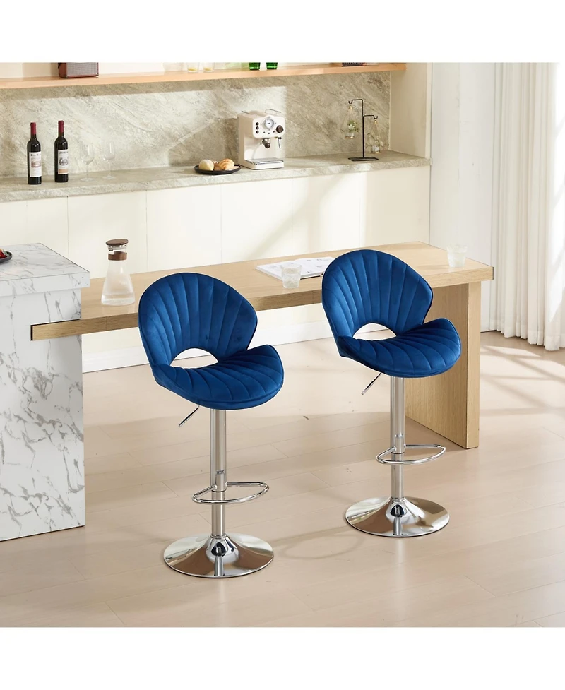Streamdale Bar Stools Set of 2 - Adjustable Counter Height Bar Chairs with Back and Footrest - Navy