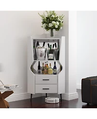 Streamdale Furniture Streamdale Wooden Corner Bar Cabinet with Storage Shelves and Drawers, White