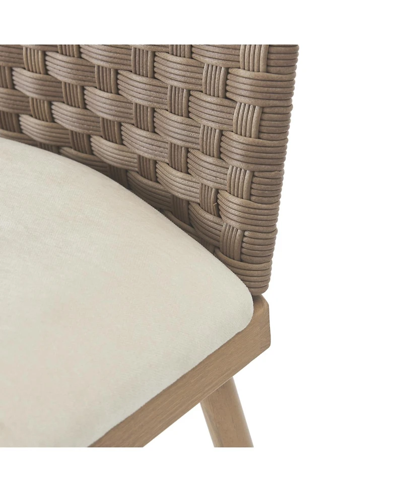 Streamdale Furniture Farmhouse Barstools Set of 2, Upholstered Counter Stools with Rattan Backrest, Brown+Beige