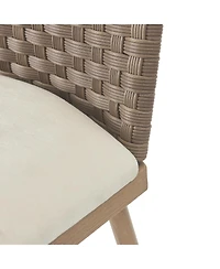 Streamdale Furniture Farmhouse Barstools Set of 2, Upholstered Counter Stools with Rattan Backrest, Brown+Beige