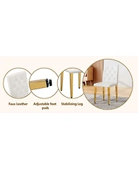 Streamdale 4-pack White Pu Dining Chairs, Ergonomic Buckle Back, 35"H, Golden Metal Legs