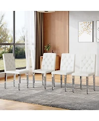 Streamdale Furniture 4-pack white Pu dining chairs with buckle backrest & silver legs