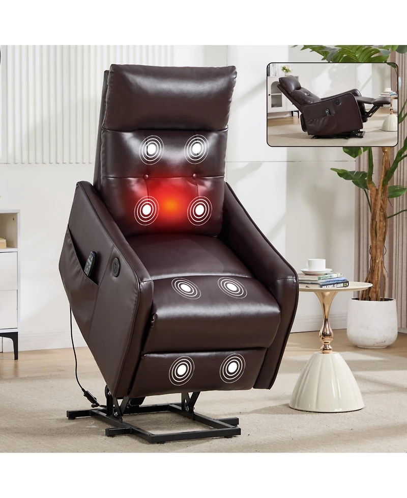 Streamdale Furniture Brown Pu Power Lift Recliner with Massage