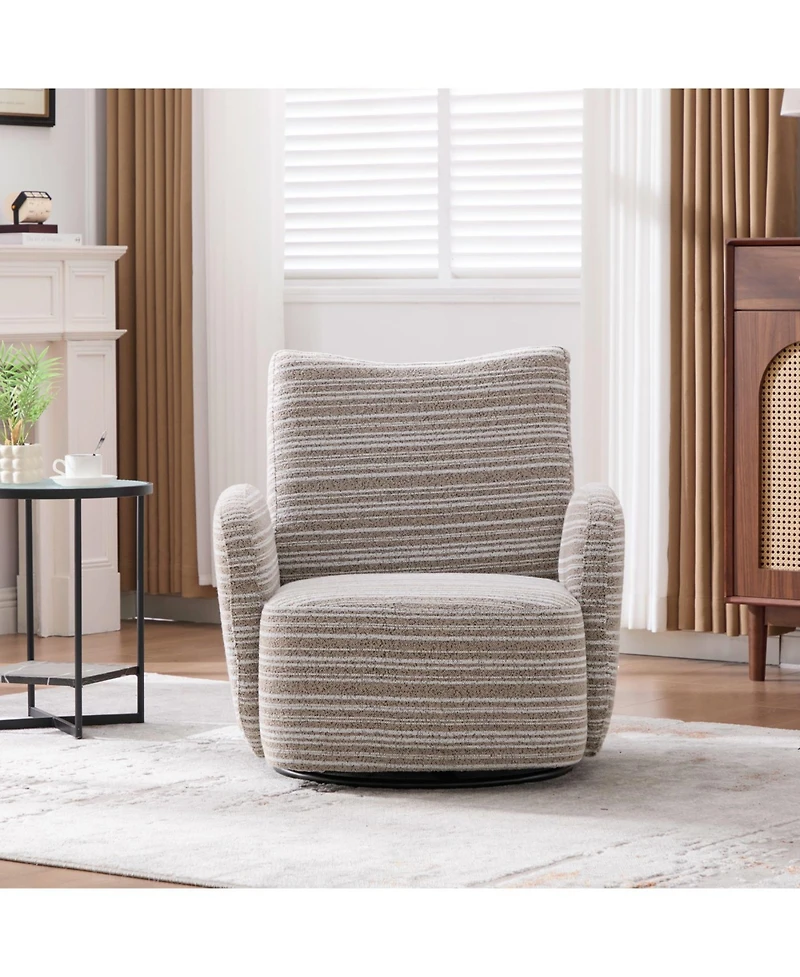 Streamdale Modern 360 Swivel Leisure Chair with Striped Armrest