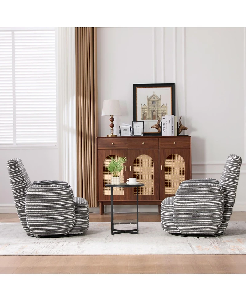 Streamdale Modern Swivel Leisure Chair with Striped Armrest