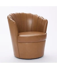 Streamdale Light Brown Petal Swivel Chair - 360 Spin, Genuine Leather Wing-Back Desk Chair