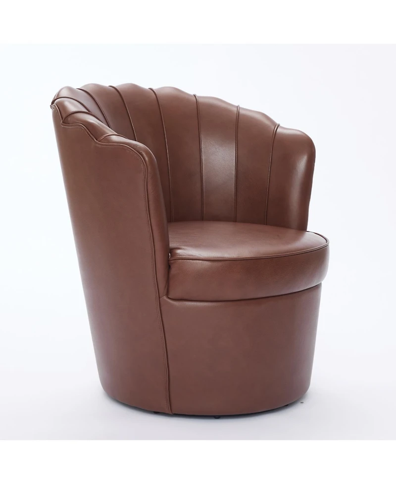 Streamdale Furniture Brown Petal Swivel Chair - 360 Spin, Genuine Leather Wing-Back Desk Chair