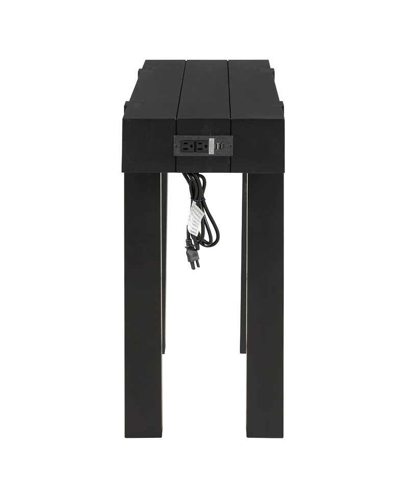 Streamdale Rustic Minimalist Console Table with Hidden Drawer & Power Outlet (Black)