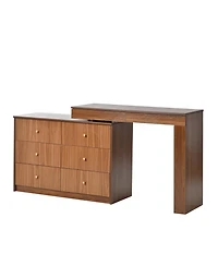 Streamdale Furniture Streamdale Vanity Desk with Mirror, Lights, Flip-Top, 7 Drawers, 9 Compartments, 3 Shelves, Walnut