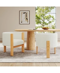 Streamdale Furniture Upholstered Dining Chairs Set of 2, White Boucle Fabric, Modern Armchairs