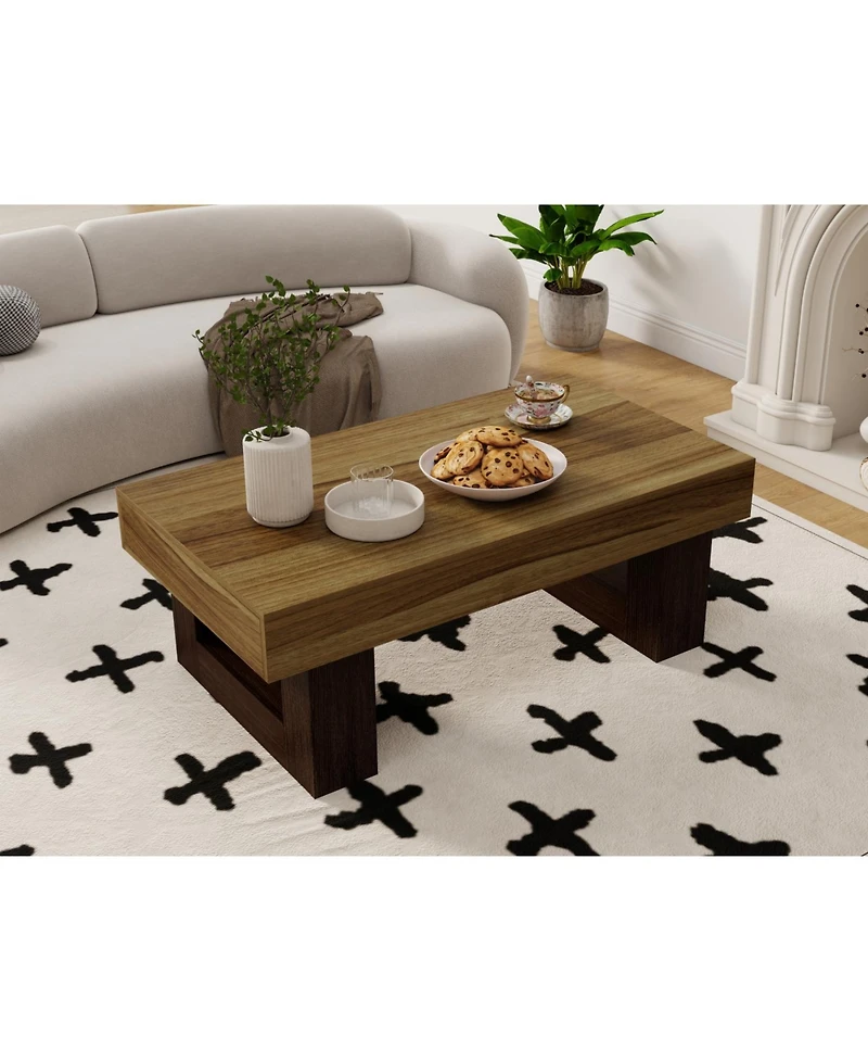 Streamdale 42" Rustic Brown Wood Farmhouse Coffee Table with Sturdy Base