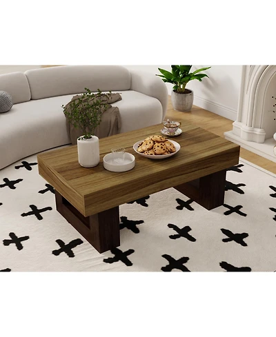 Streamdale 42" Rustic Brown Wood Farmhouse Coffee Table with Sturdy Base