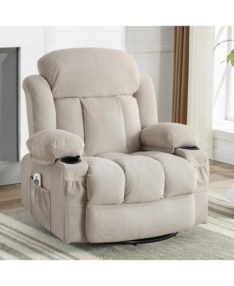 Streamdale Furniture Swinging recliner massage heated sofa with Usb and cup holders (Beige