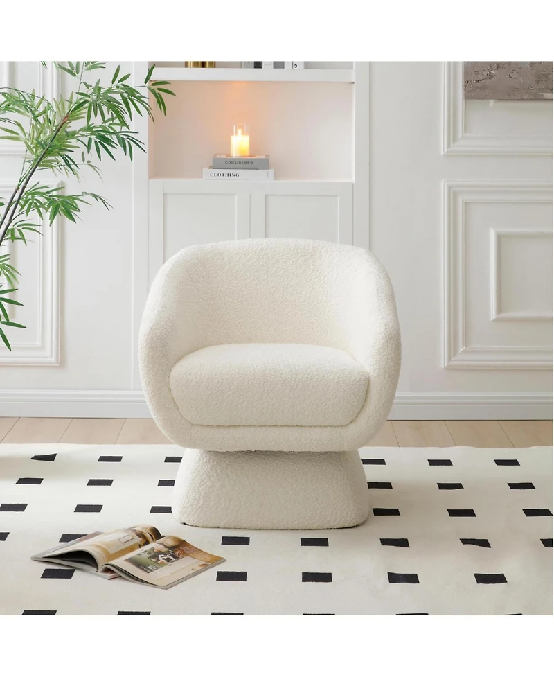 Streamdale Furniture White Boucle Swivel Chair, Solid Wood Frame, Modern Armchair