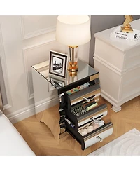 Streamdale Furniture Streamdale Curved Mirror 3-Drawer Nightstand/Bedside Table - Silver