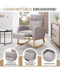 Streamdale Furniture Teddy Fabric Leisure Rocking Chair with Adjustable Footstool, Light Gray