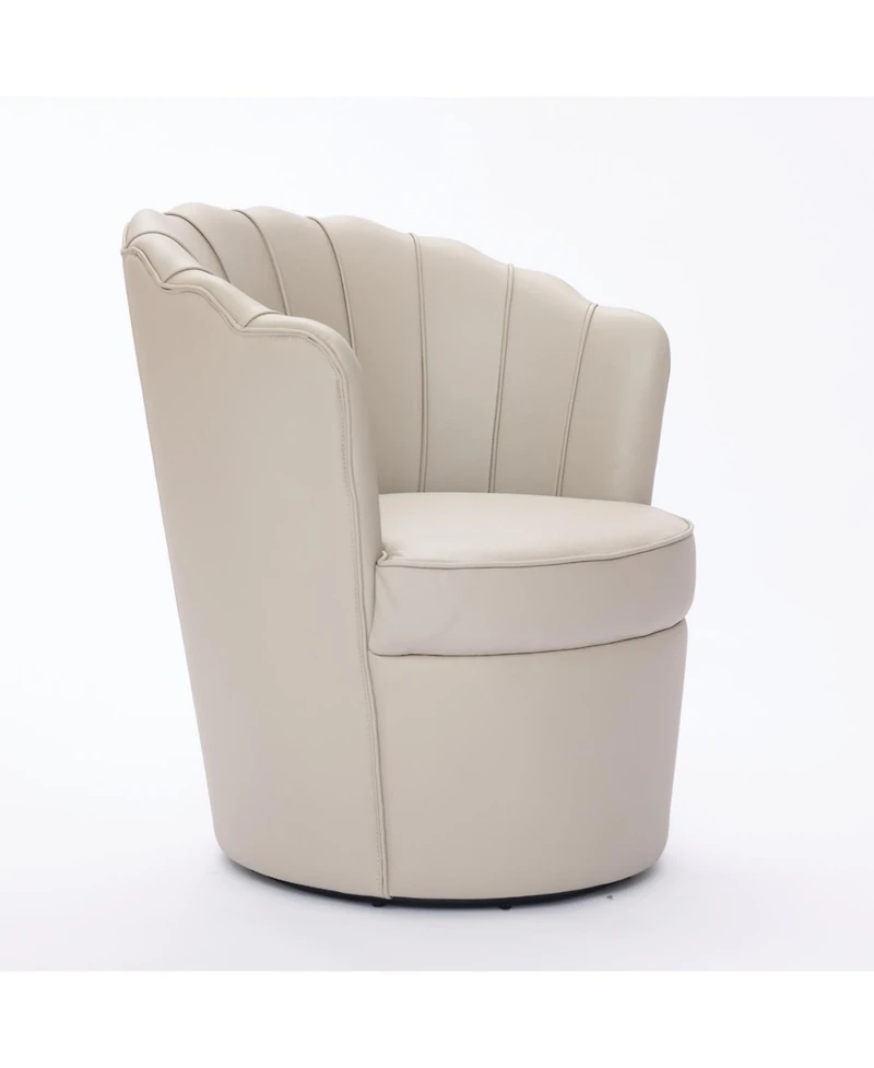 Streamdale Furniture Cream Petal Swivel Chair - 360 Spin, Genuine Leather Wing-Back Desk Chair