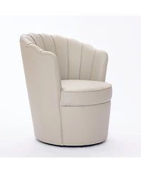 Streamdale Furniture Cream Petal Swivel Chair - 360 Spin, Genuine Leather Wing-Back Desk Chair