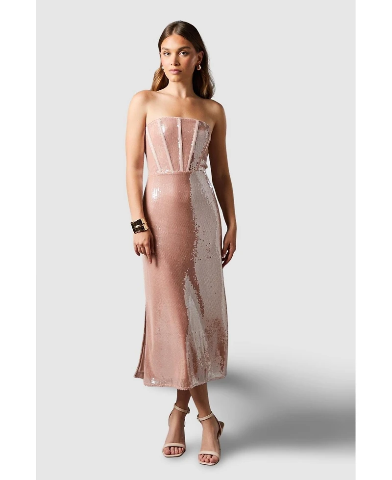 Coast Women's Bandeau Corset Sequin Midi Dress