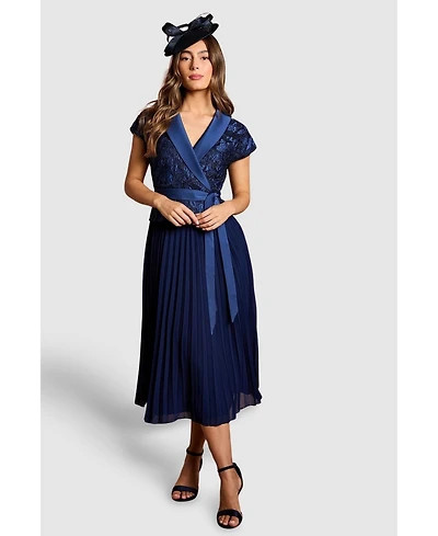 Coast Women's Lace Wrap Top Pleat Tux Midi Dress