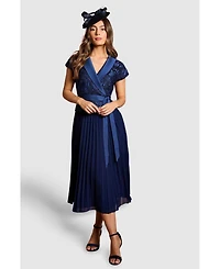 Coast Women's Lace Wrap Top Pleat Tux Midi Dress
