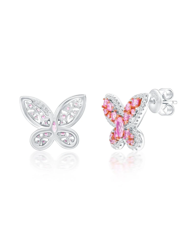 Suzy Levian Sterling Silver Cubic Zirconia Multi-cut Cluster Butterfly Earrings